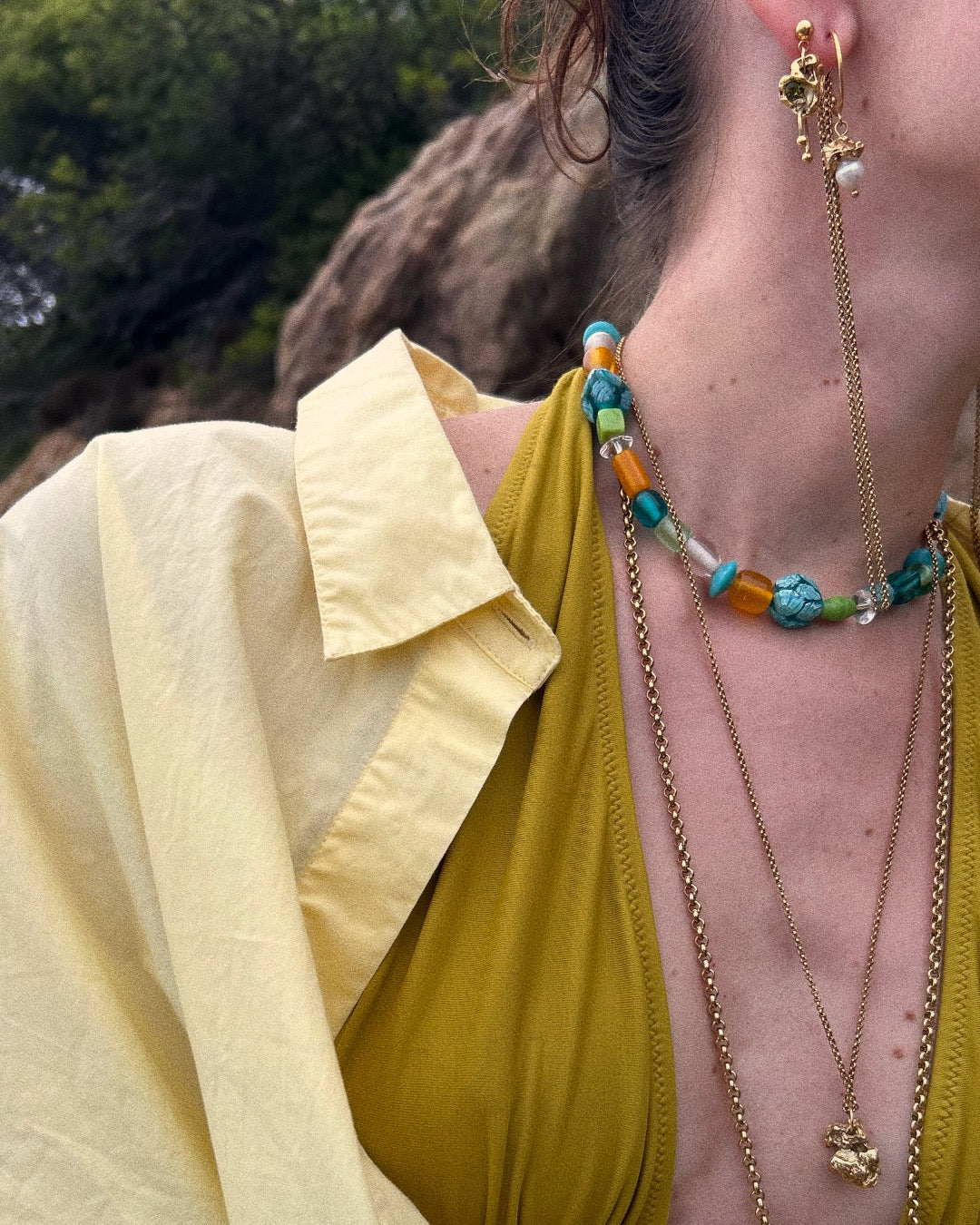 BOUCLES D'OREILLES FILANTES - DORÉ/TURQUOISE & VERT