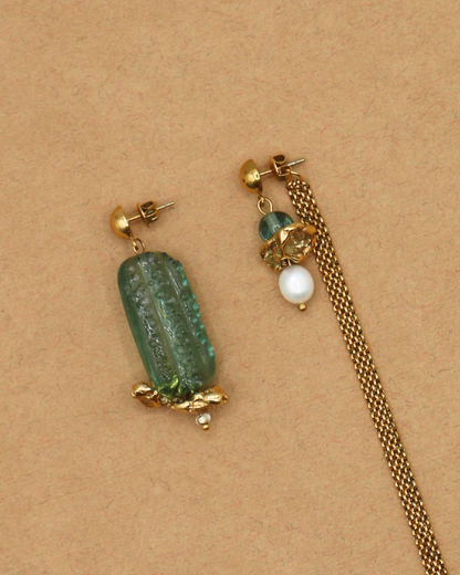 BOUCLES D'OREILLES ARDENTES - DORÉ/BLEU TACHETÉ
