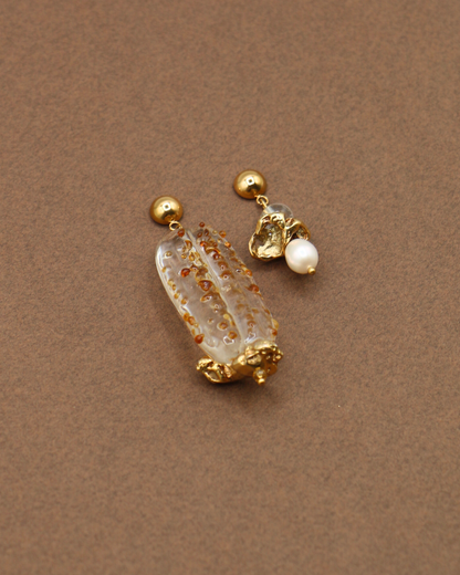 BOUCLES D'OREILLES ARDENTES - DORÉ/ORANGE TACHETÉ