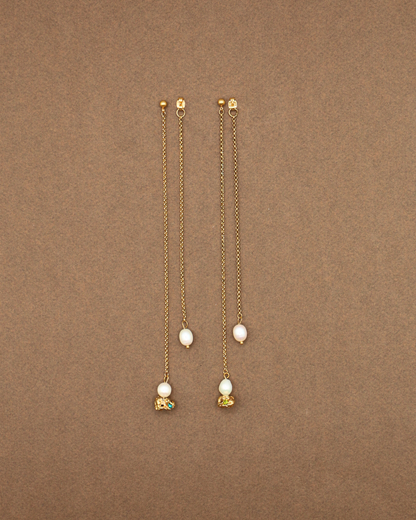 BOUCLES D'OREILLES PERLÉES - DORÉ/BLEU & VERT