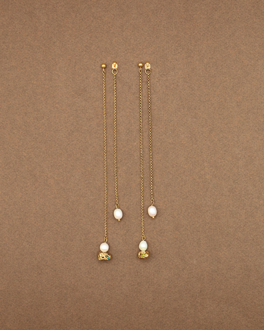 BOUCLES D'OREILLES PERLÉES - DORÉ/BLEU & VERT
