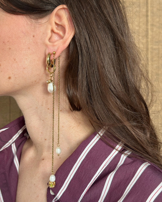 BOUCLES D'OREILLES PERLÉES - DORÉ/CRISTAUX COLORÉS