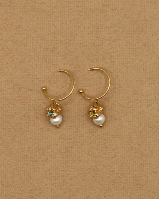 BOUCLES D'OREILLES FILANTES - DORÉ/BLEU & VERT