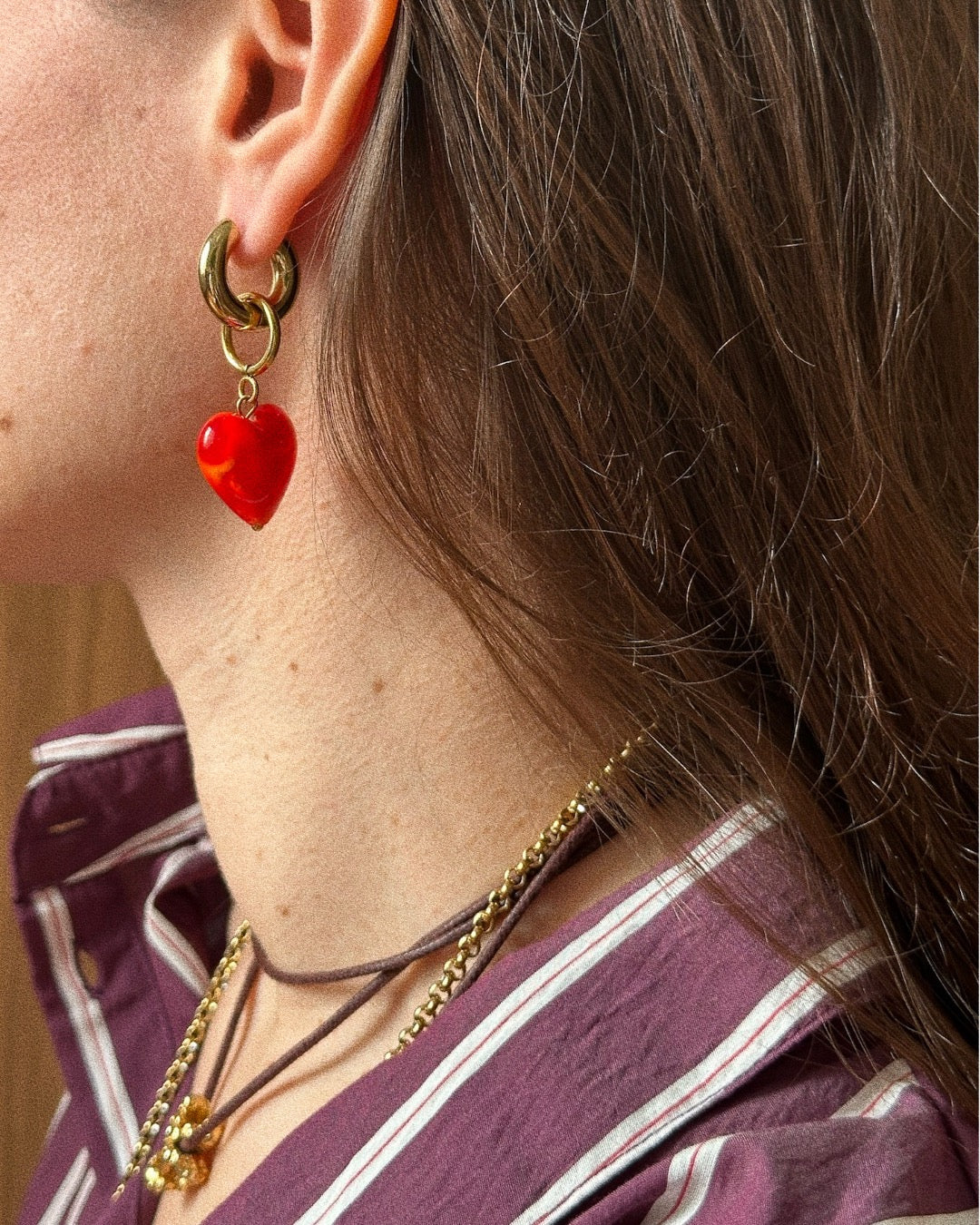 BOUCLE D'OREILLE PULSE - PERLE DE VERRE/ROUGE