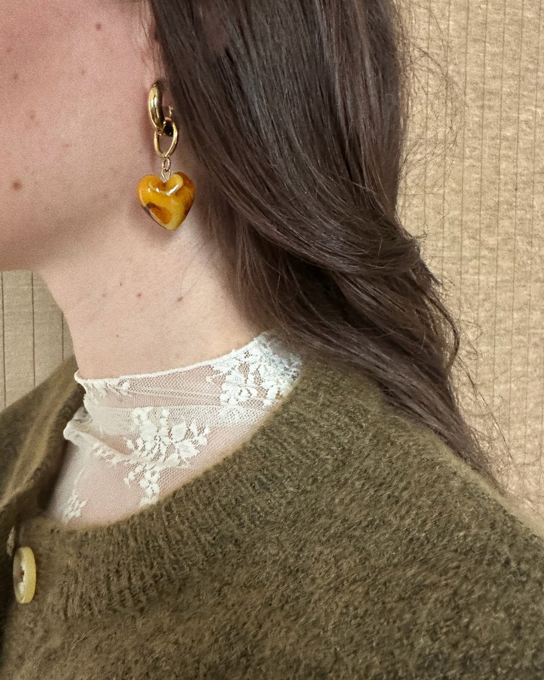 BOUCLE D'OREILLE PULSE - PERLE DE VERRE/MARRON GLACÉ