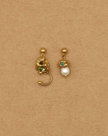 BOUCLES D'OREILLES IRIDES - DORÉ/BLEU & VERT