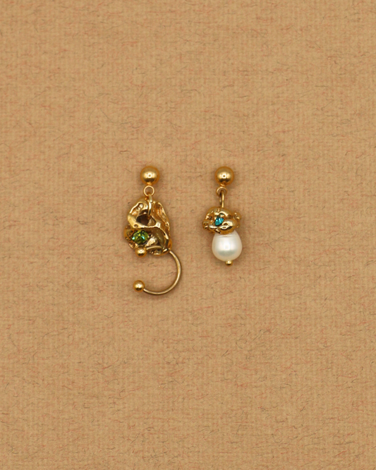 BOUCLES D'OREILLES IRIDES - DORÉ/BLEU & VERT