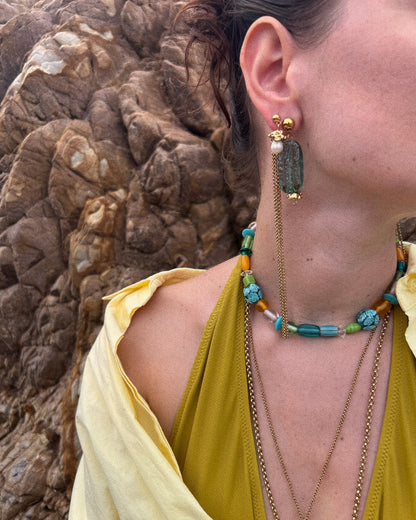 BOUCLES D'OREILLES ARDENTES - DORÉ/BLEU TACHETÉ