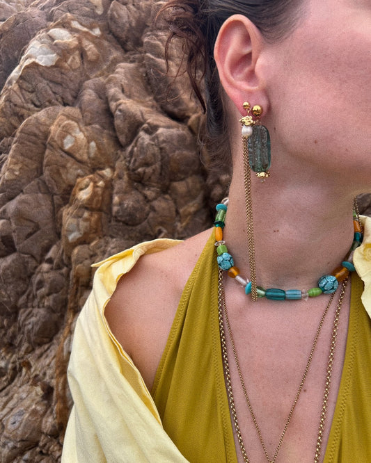 BOUCLES D'OREILLES ARDENTES - DORÉ/BLEU TACHETÉ