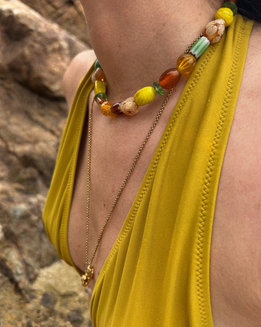 COLLIER SAREGO - PERLES DE VERRE/ORANGÉ