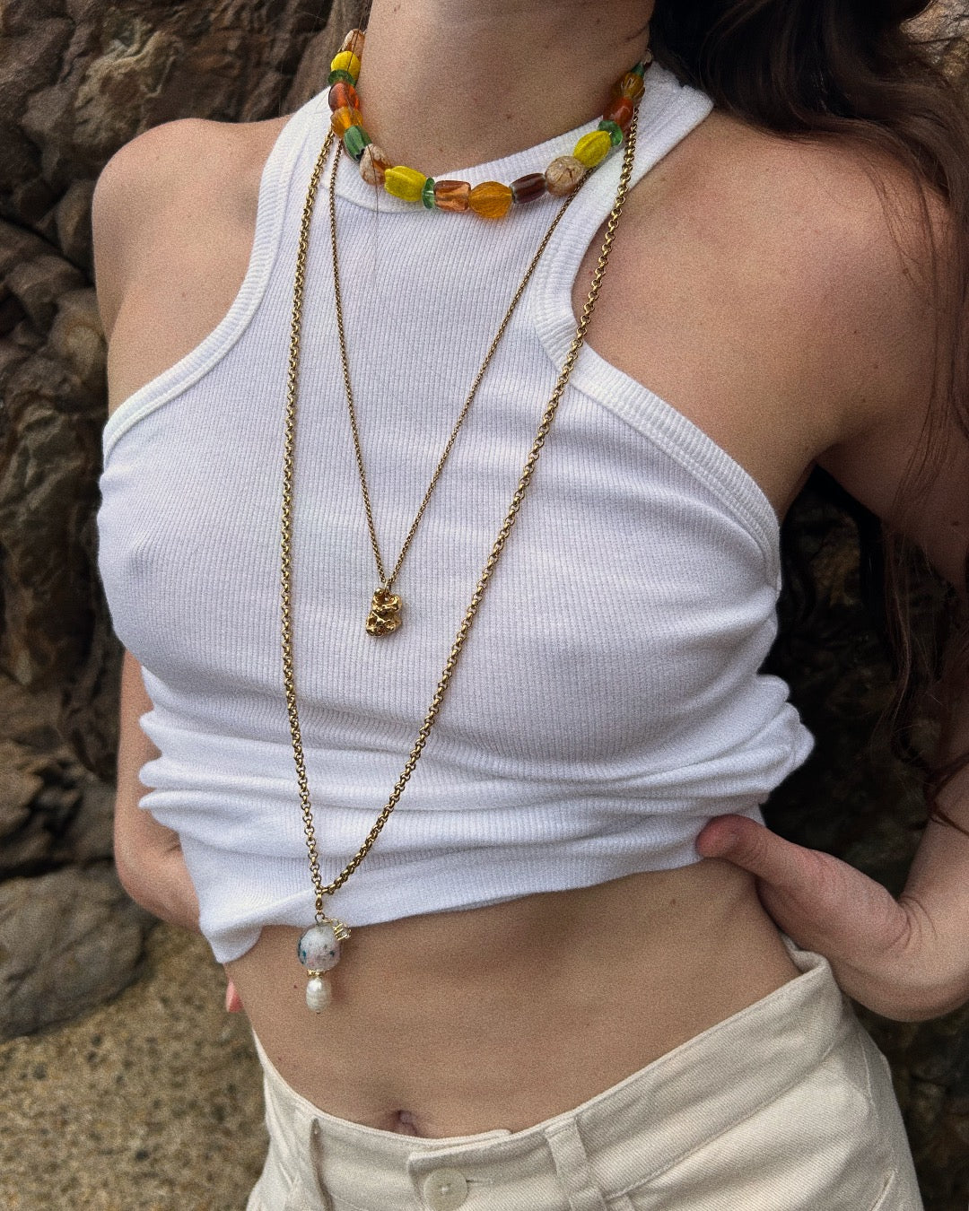 COLLIER SAREGO - PERLES DE VERRE/ORANGÉ